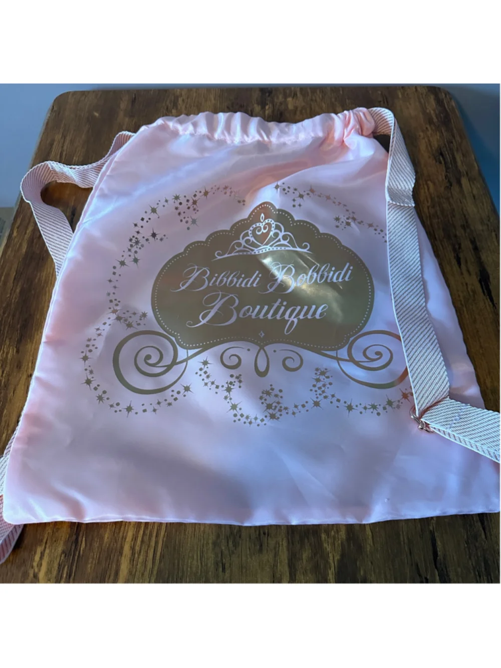 Disney Bibbidi Bobbidi Boutique Drawstring Backpack Pink Gold NWT
